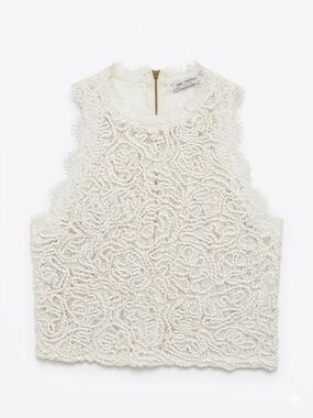 Zara Cream Lace-Textured Sleeveless Chemise